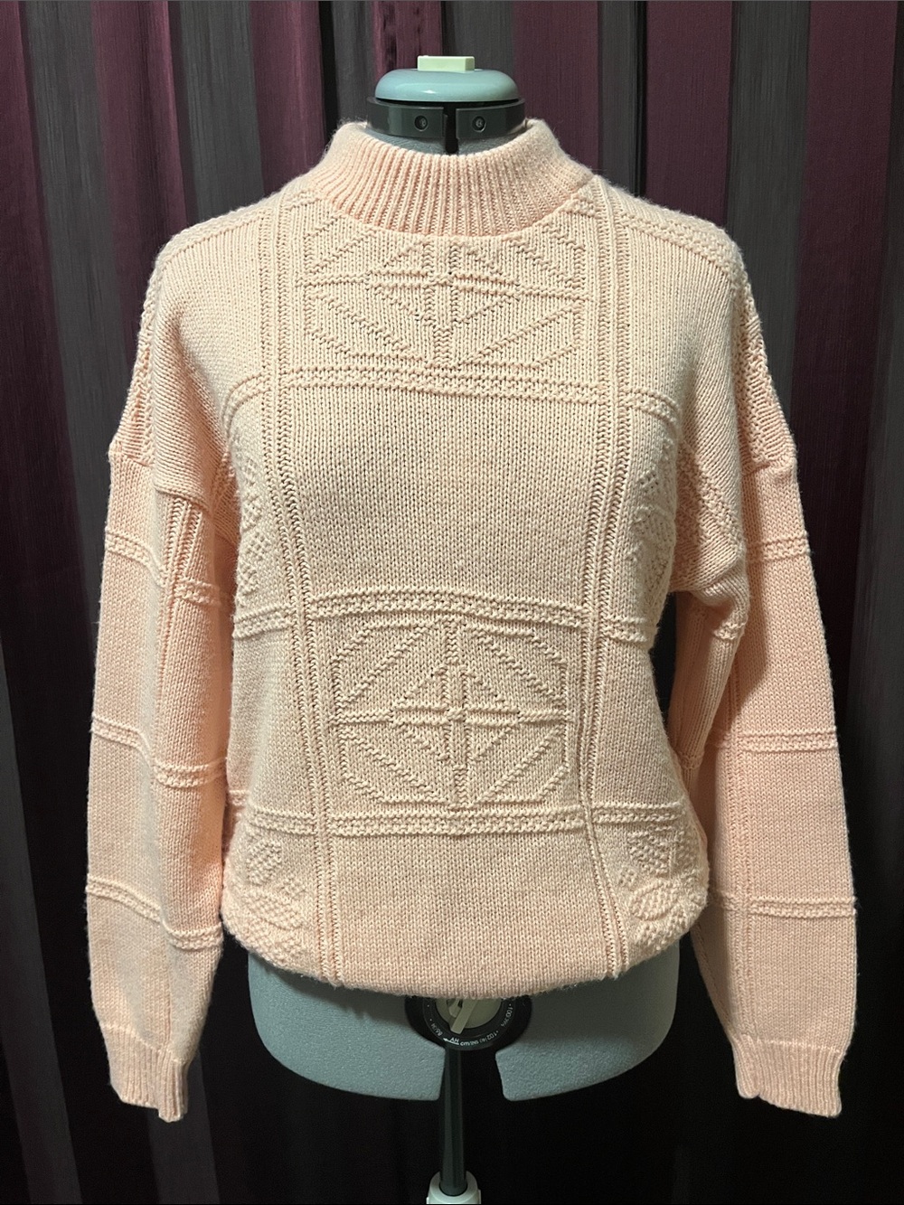 80s Thackery Knit Slouchy Sweater, Coral, Size M
